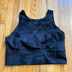Lululemon Sports Bra Womens 8 Stronger As One High Neck Longline Black Camo